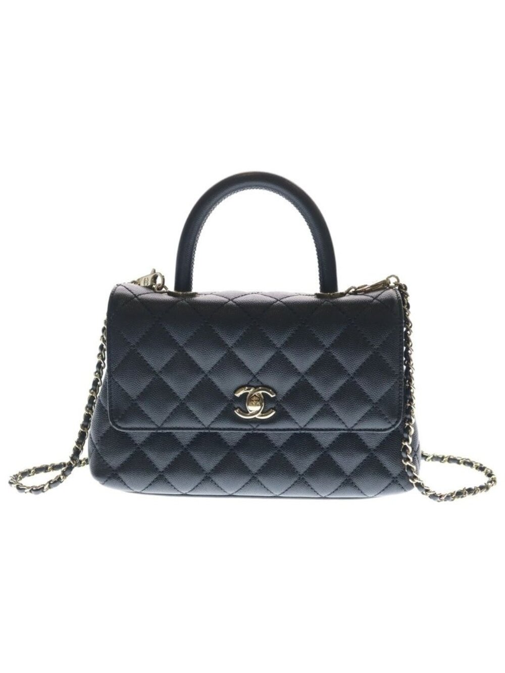 Chanel Coco Handle 24 XS Caviar Leather Gold 2-Way Shoulder Bag Black